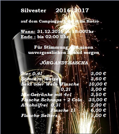 Camping Ostsee Silvester 2016/17